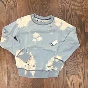 NWT NSF Light Blue and White Distressed Top